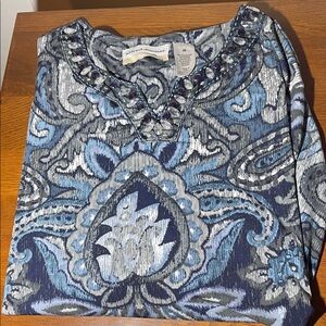 Alfred Dunner Blue and Gray Top with Embellished Neckline 2x